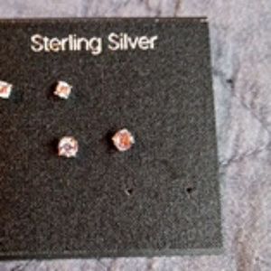 Lovely Sterling & CZ Stud Earings 2 Pairs